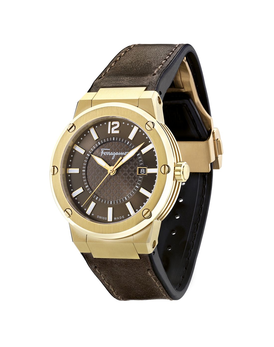 菲拉格慕ferragamo 男款f-80 3h系列44mm棕色小牛皮表带石英腕表fif