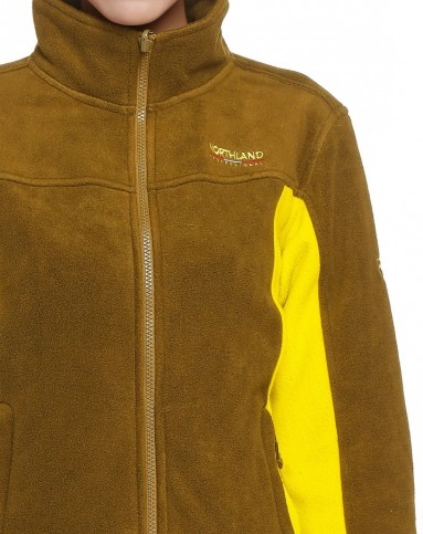 舒适拼接 女款芥末黄配绿色长袖抓绒外套