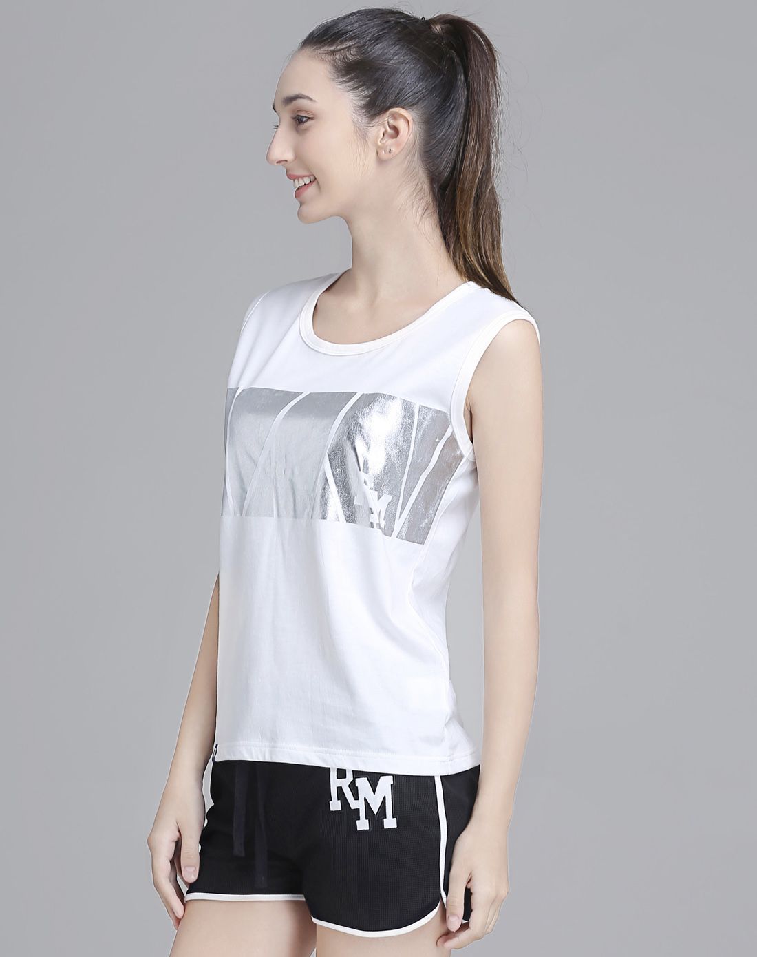 珠光印 女款运动无袖t恤 时尚