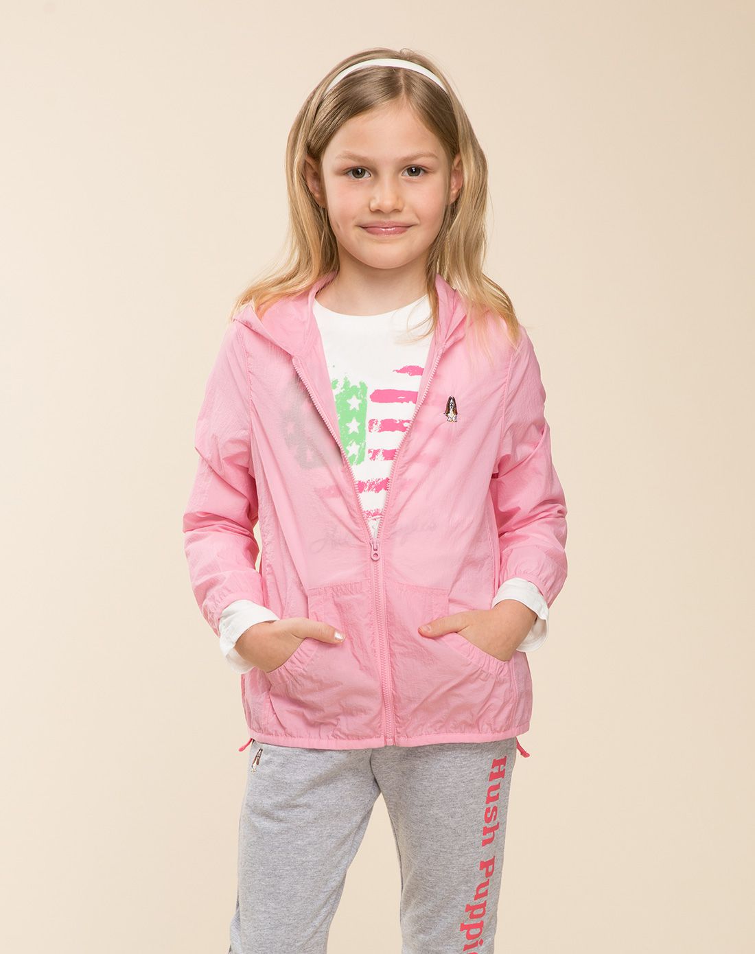 暇步士hush puppies童装专场 女大童恬心粉运动薄外套