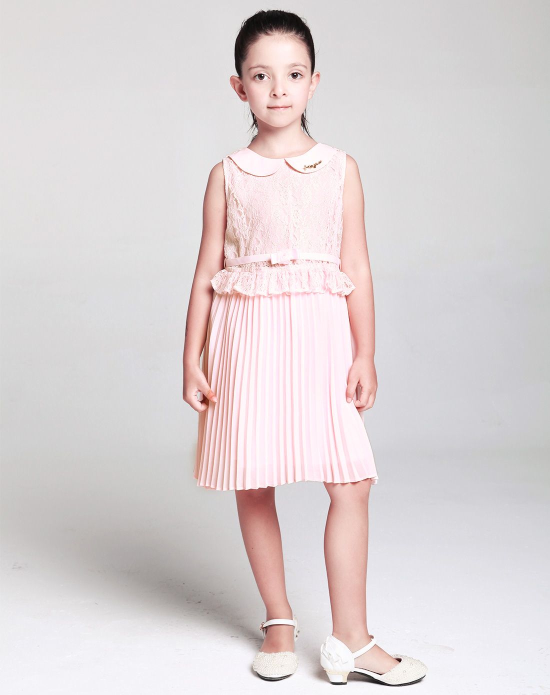 玛吉卡男女童装女童肉粉色公主蕾丝连衣裙42020277921_唯品会