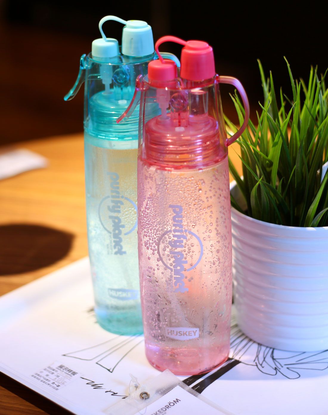 huskey与夏天同在-创意喷雾水杯水瓶600毫升-粉色