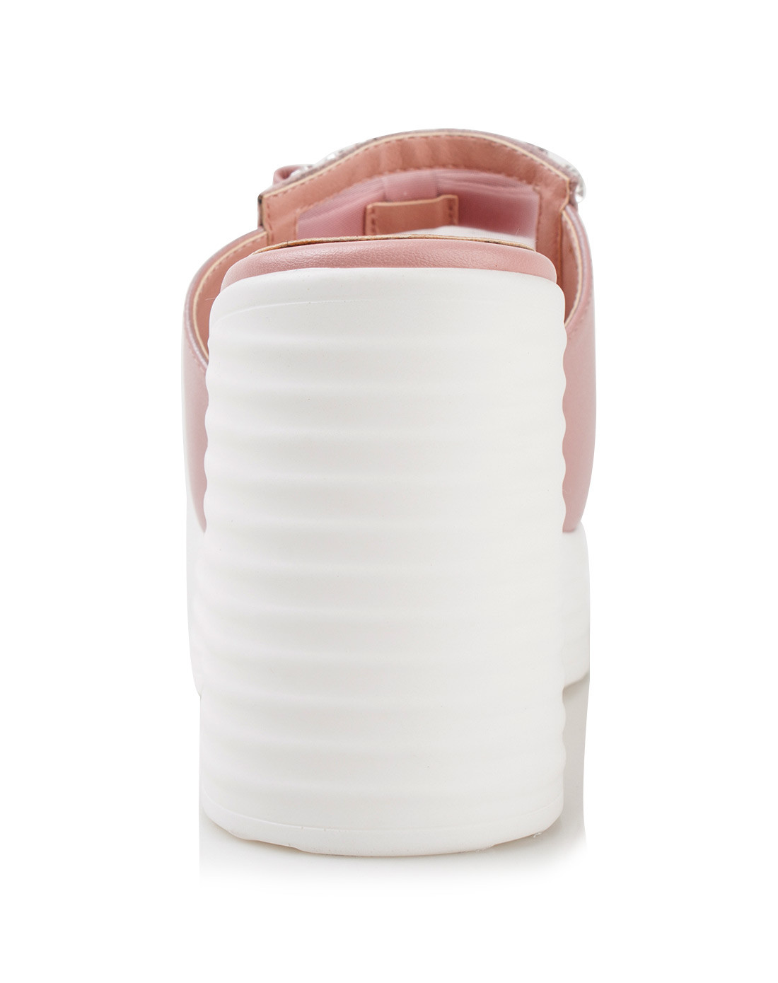 粉色牛皮粗跟拖鞋