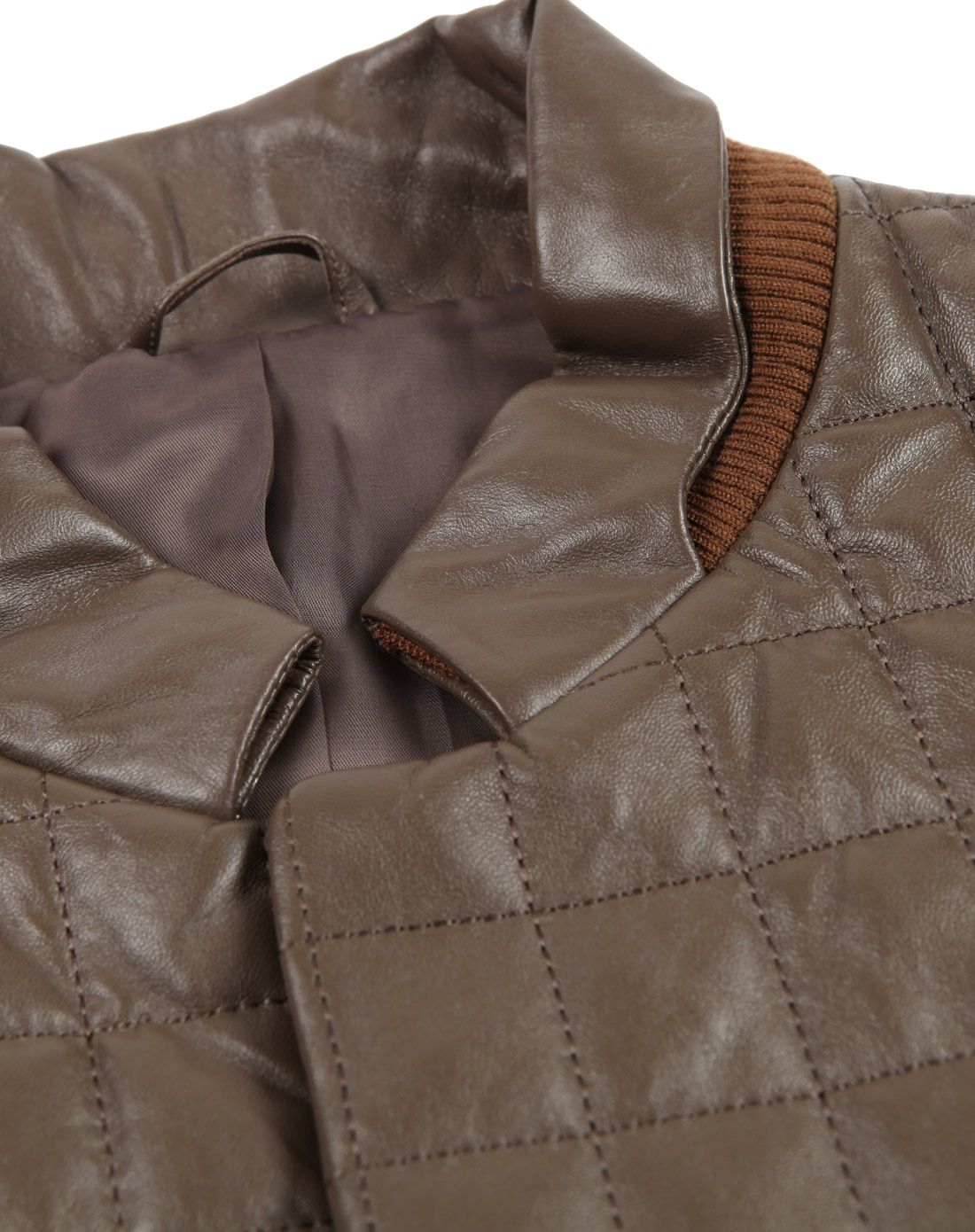 棕/咖啡色舒适拼接潮流长袖皮衣