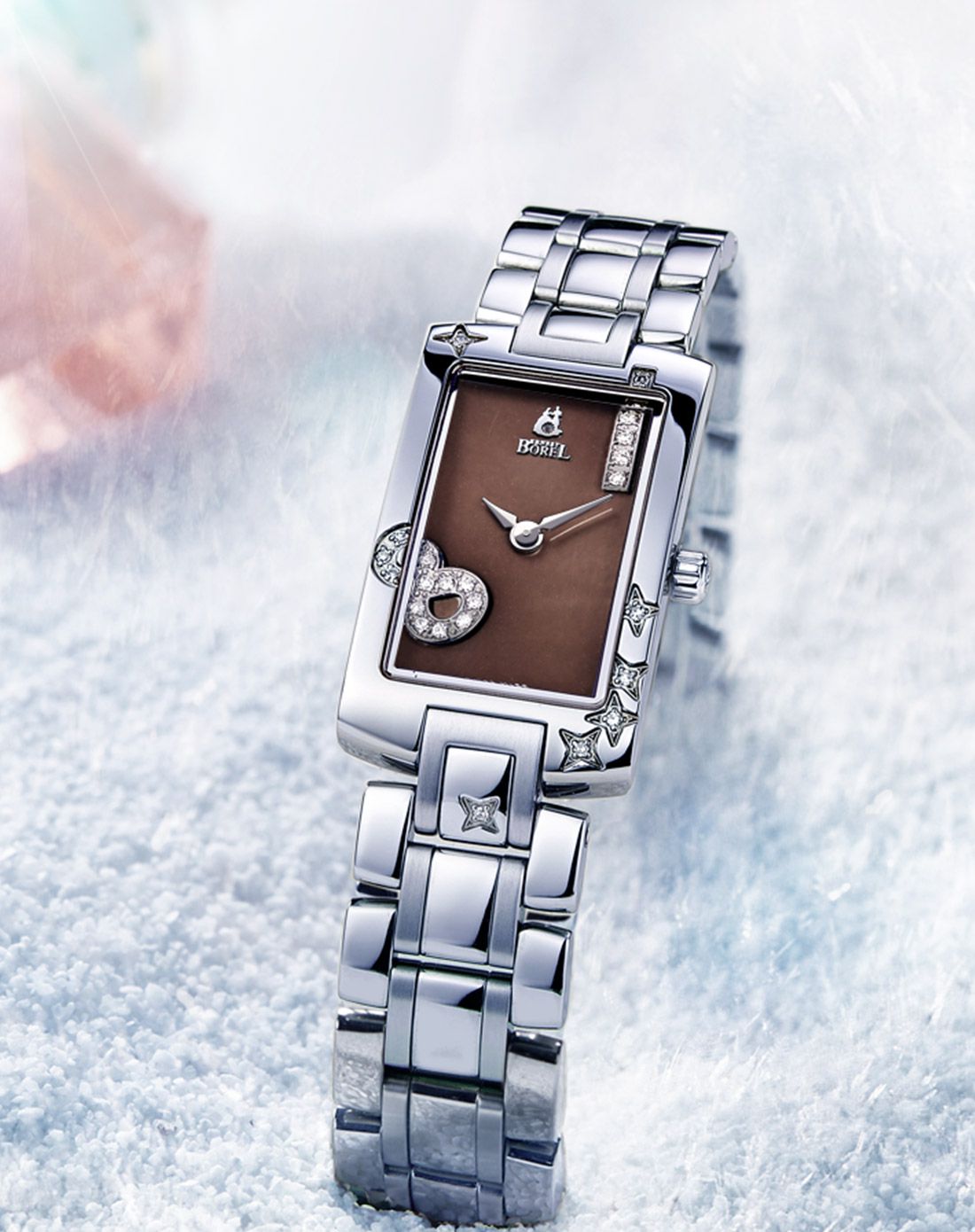 依波路 真爱系列方形贝母镶钻石英女表