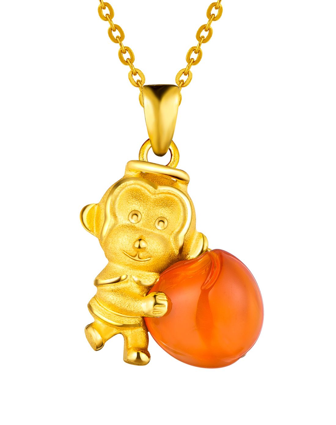 足金金猴献桃黄金玉髓吊坠(不含项链)2.35克