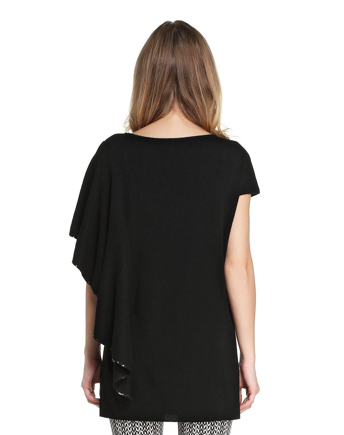 jabot系列 女款黑色不规则袖羊毛毛衣