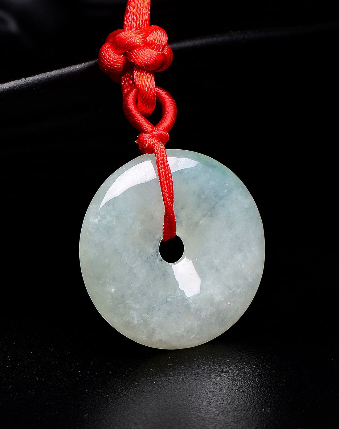 天然a货冰种盈白平安扣翡翠吊坠