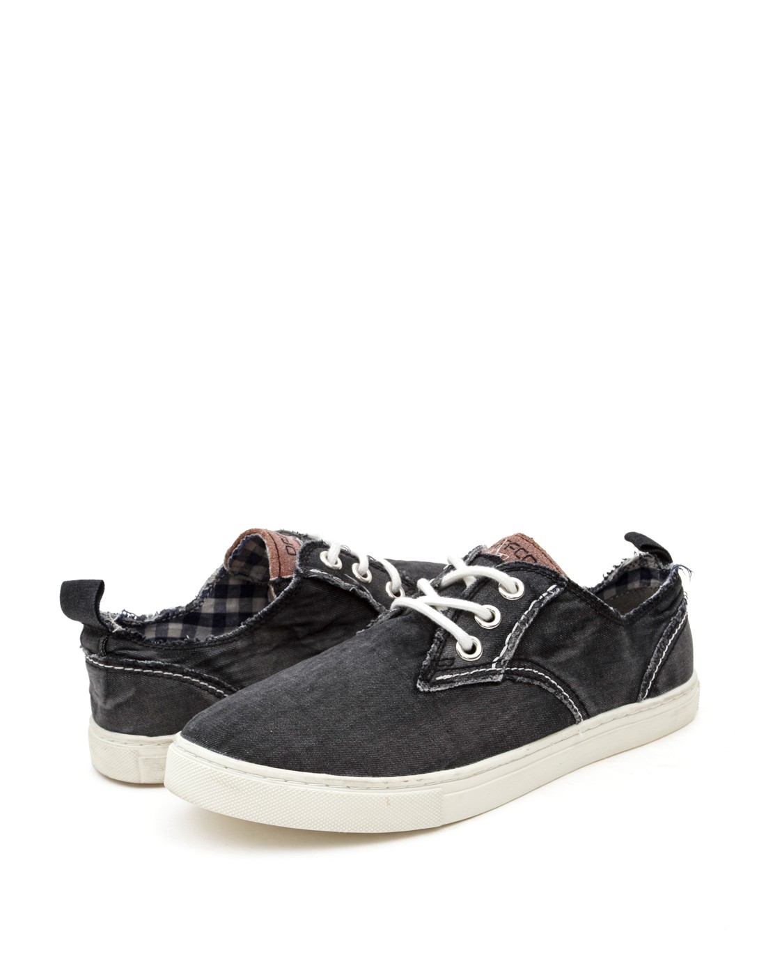 热风offcos男士黑色光身细带牛仔布鞋