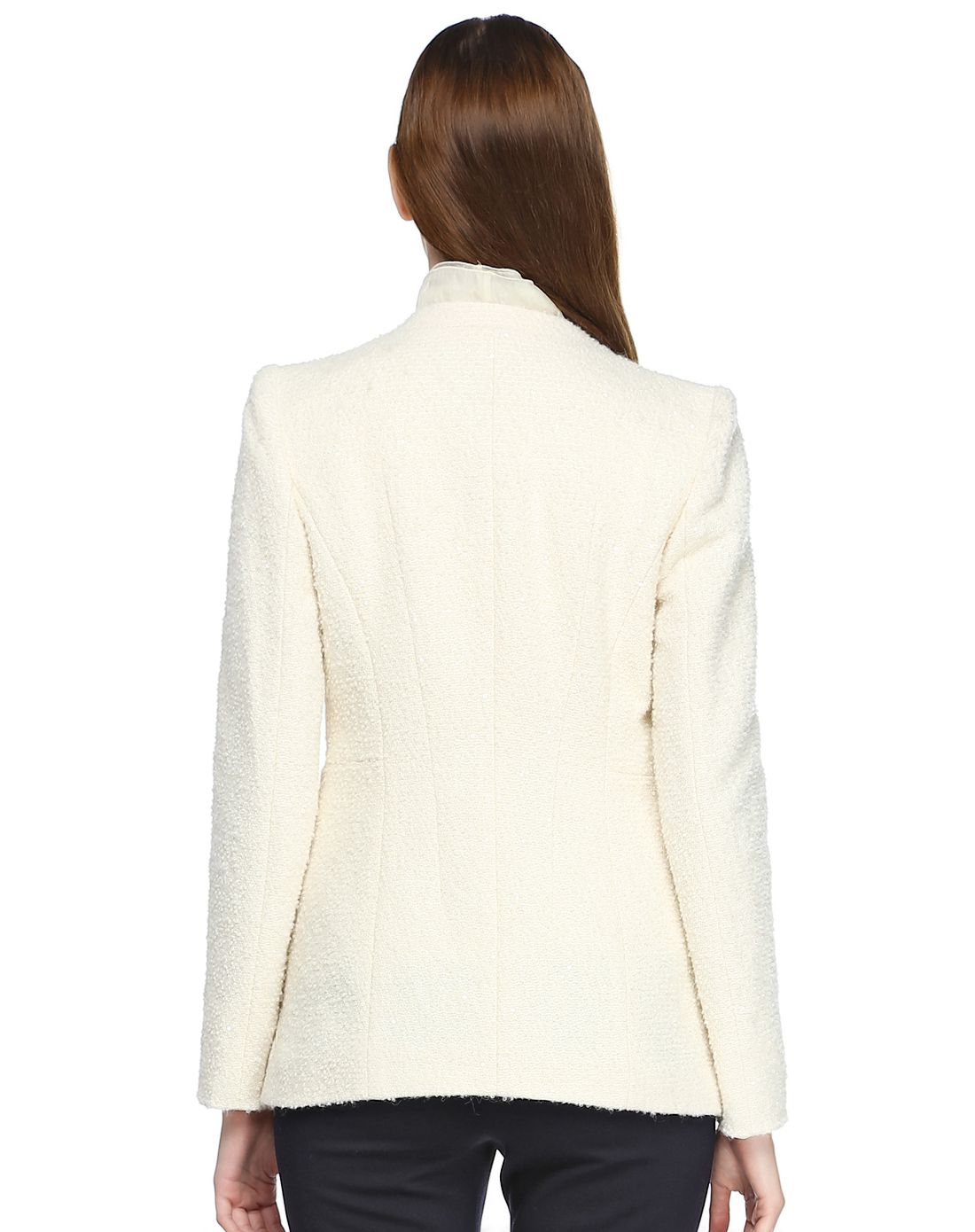 乳白色拼接蕾丝领边长袖外套