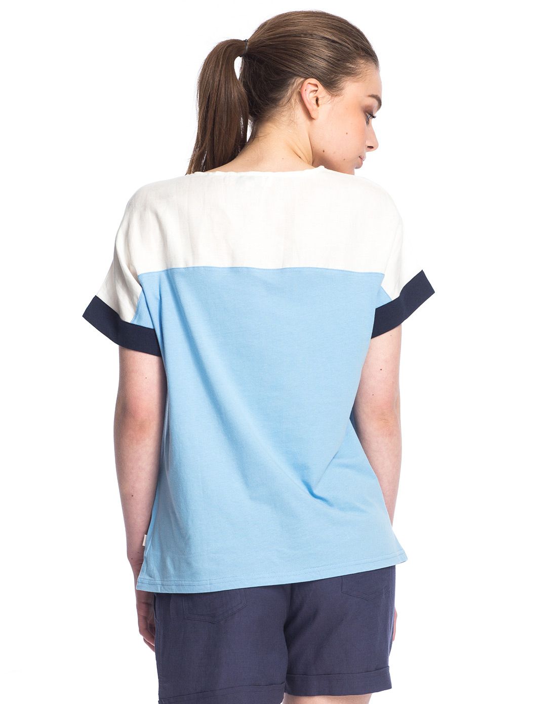 女款晴空蓝舒肤棉圆领短袖衫