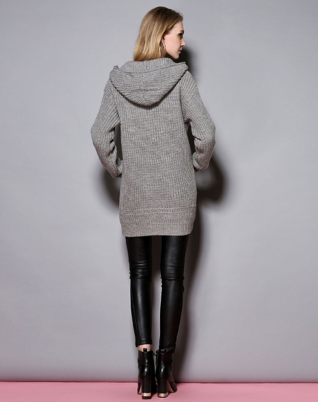 连帽经典款休闲羊毛外套浅灰色