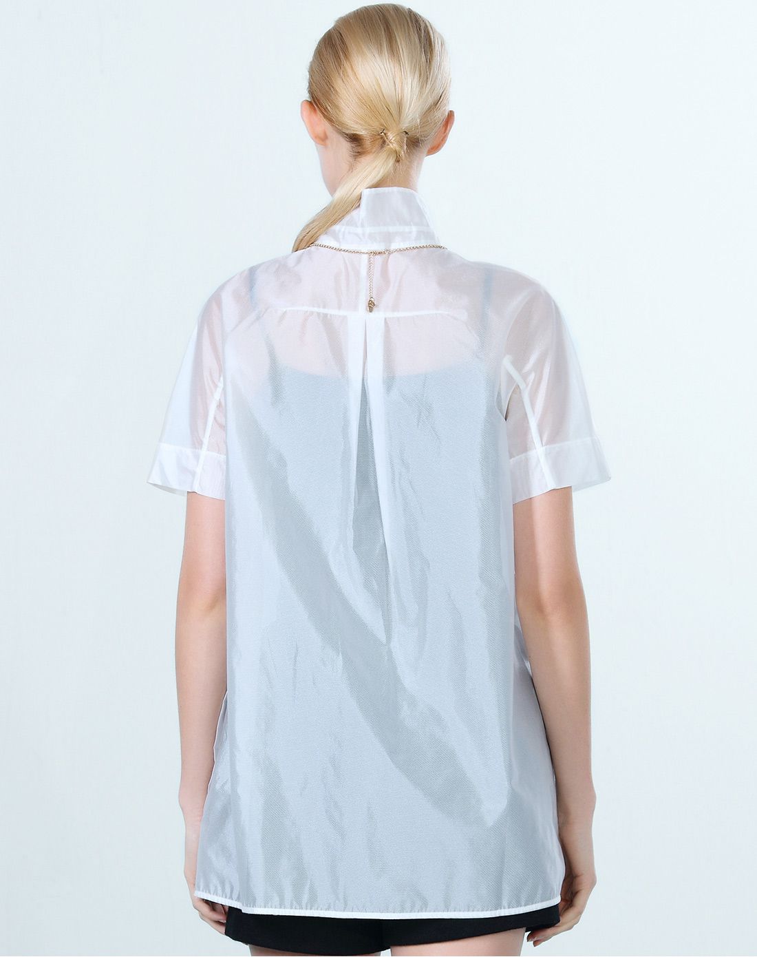 bblluuee粉蓝衣橱女装白色休闲优雅半透明衬衣651c02810