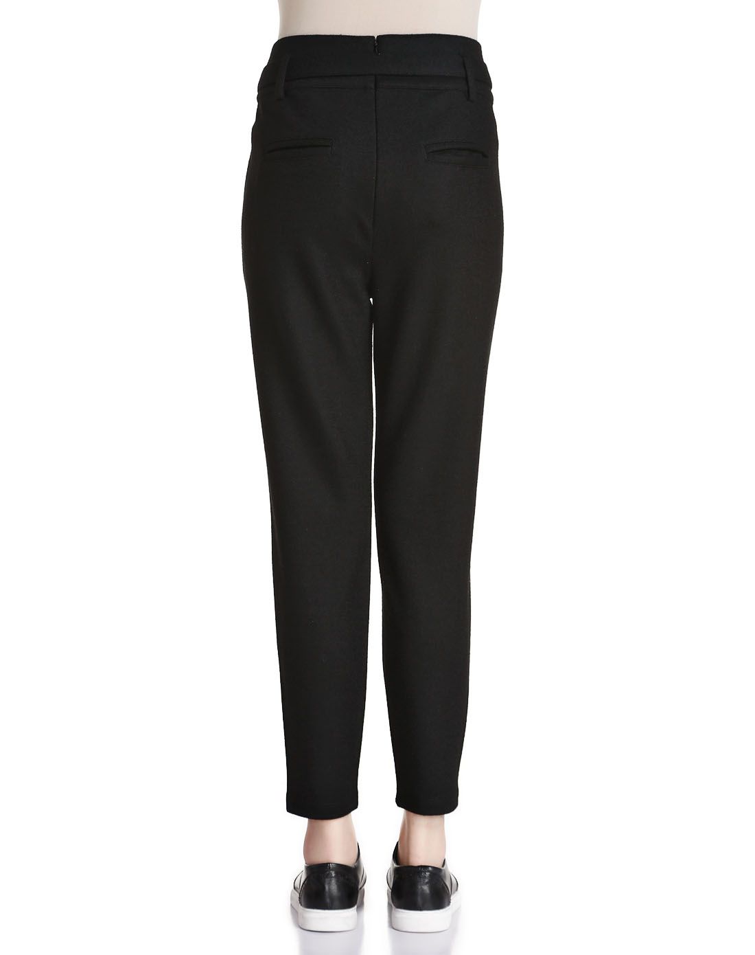 女针织呢料高腰褶裥裤