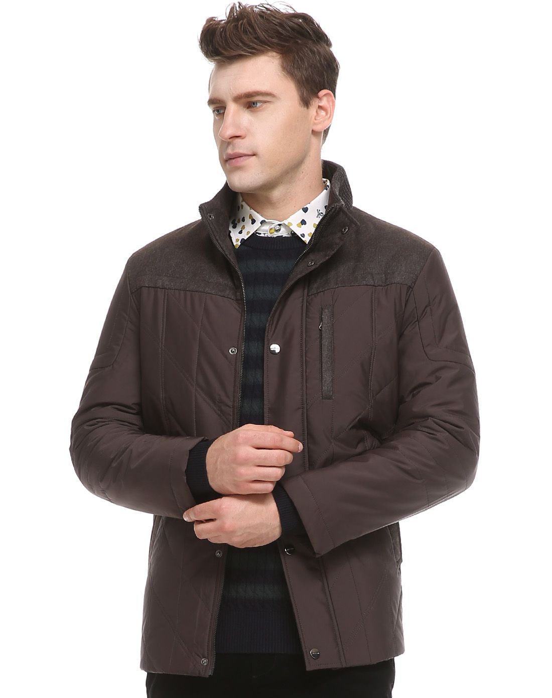 杰凡尼jevoni简约拼接针织领时尚大方立领薄棉服(标准版)jj154411016