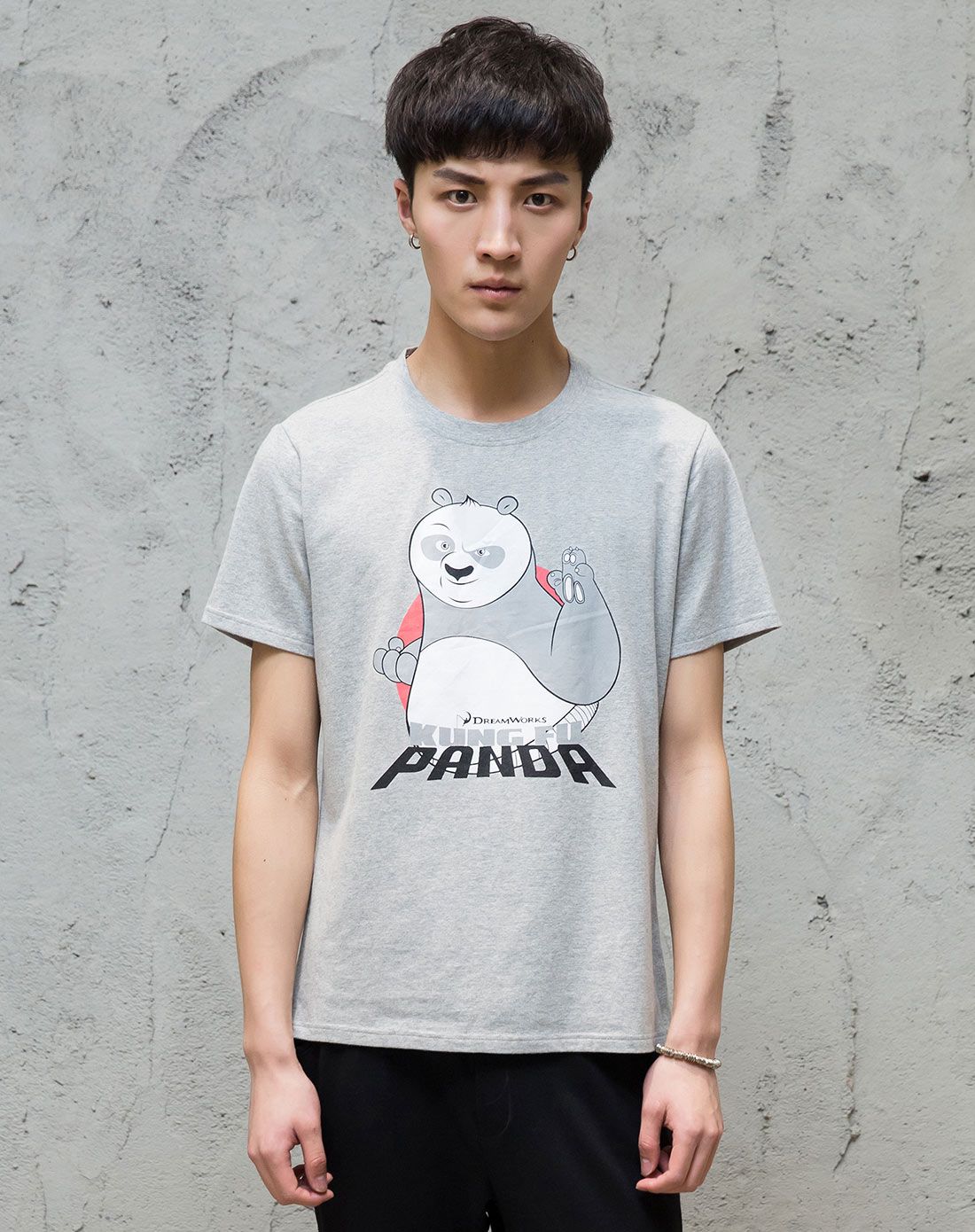 kongfupanda潮牌运动服装专场 简约大方 男款灰色圆领运动短袖