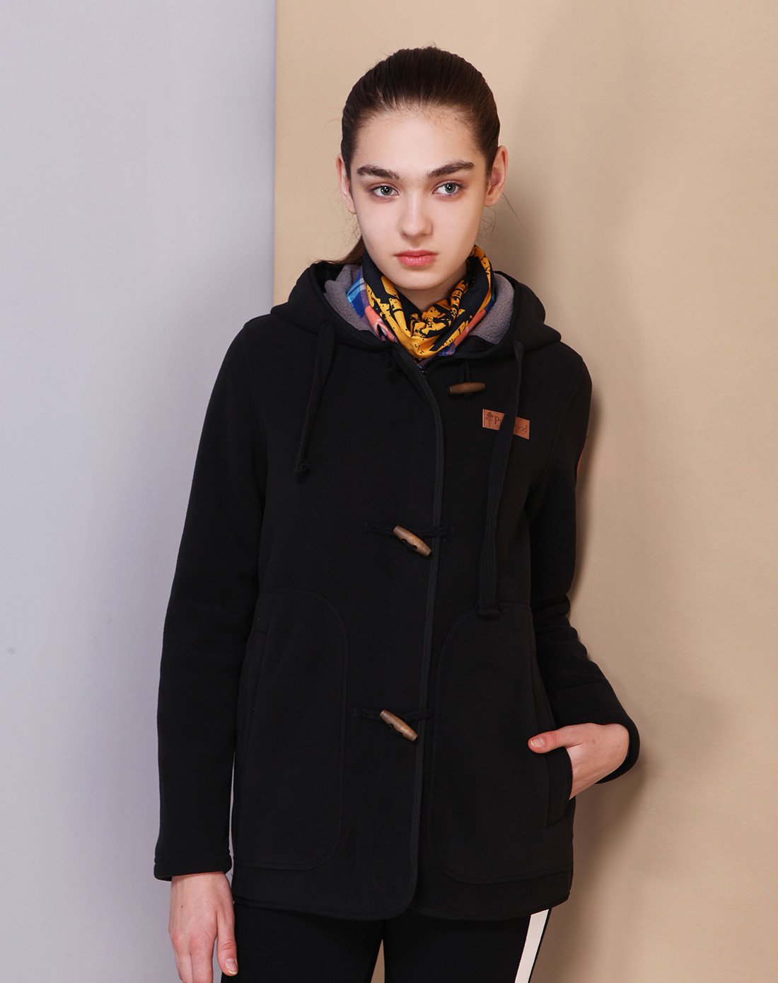 中长保暖 女款时尚抓绒外套黑色