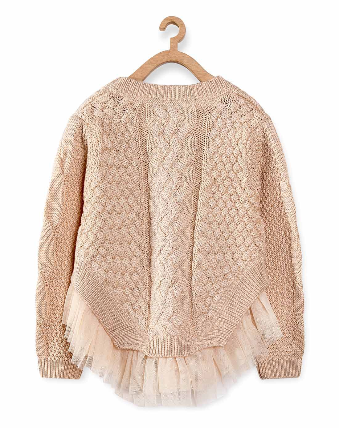 女童香槟色套头绣花毛衣