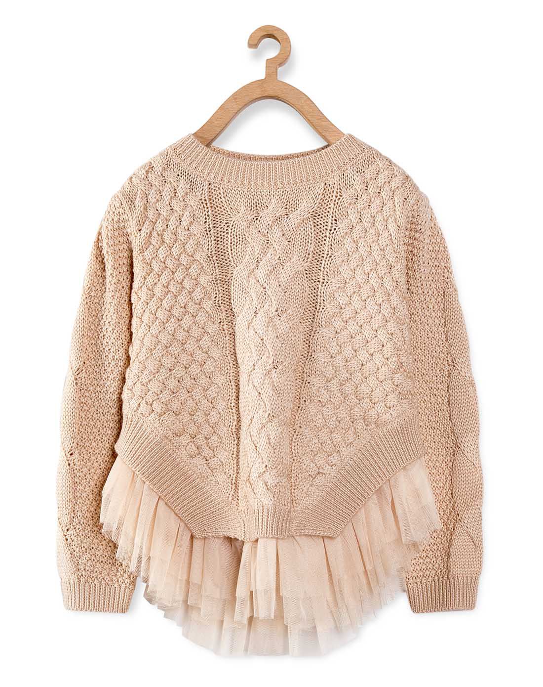 lavi女童香槟色套头绣花毛衣