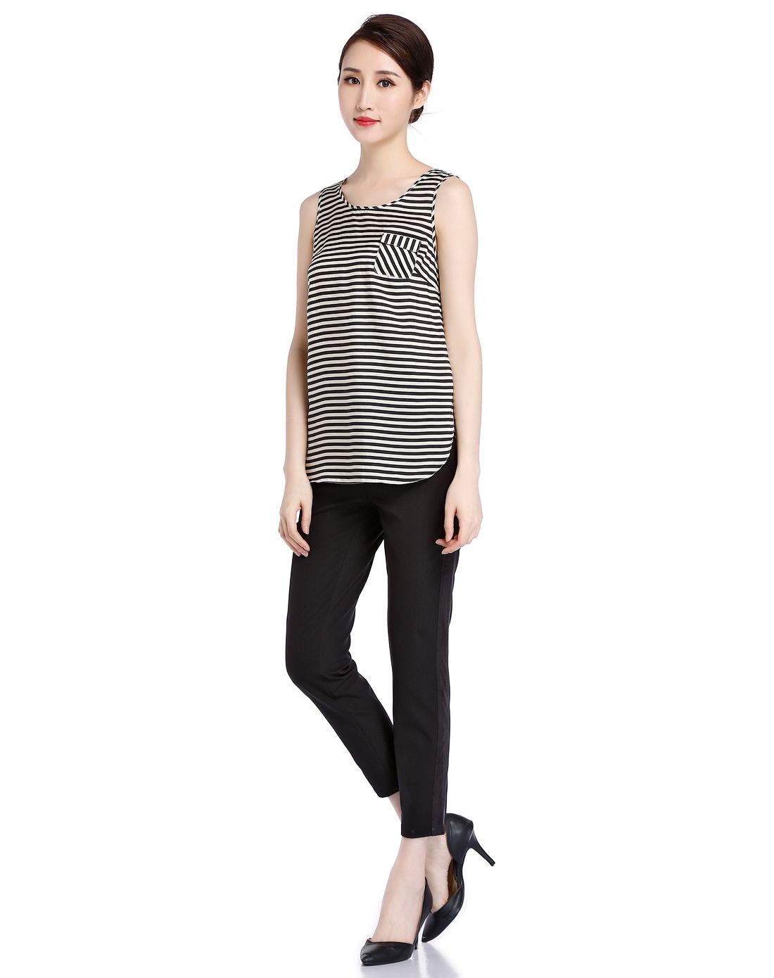 珂莱蒂尔koradior elsewhere女装专场 黑/米黄色条纹单袋背心