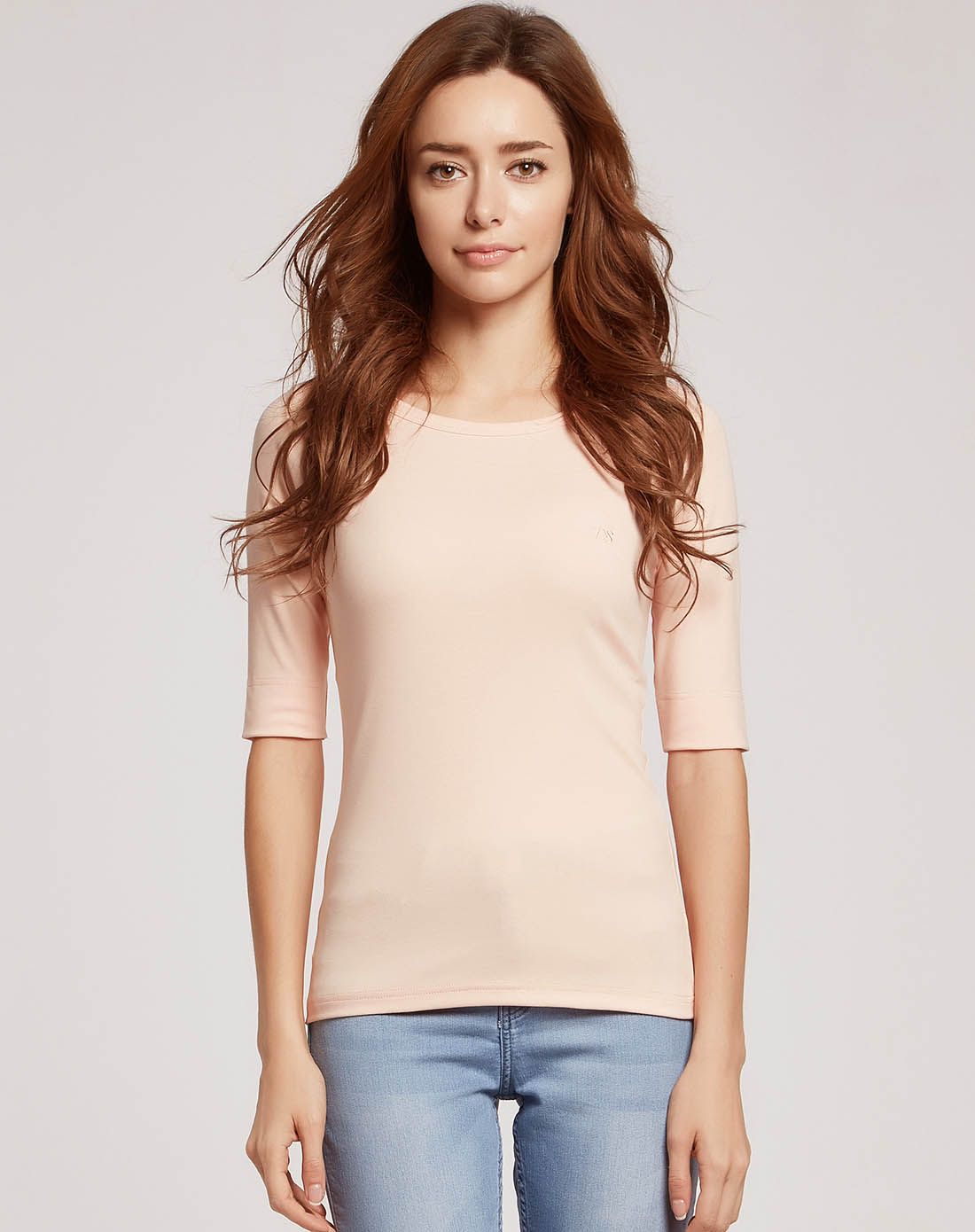 女士弹力棉圆领中袖t恤