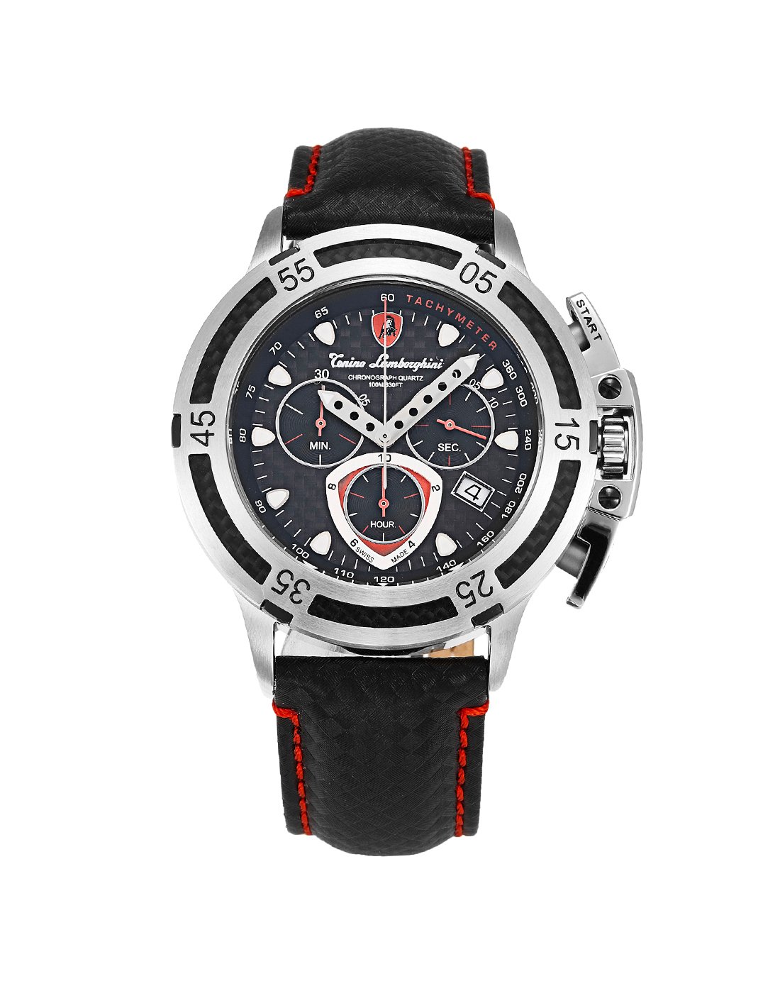 兰博基尼手表 引领独一无二的品味 兰博基尼男款黑/银色皮带计时三眼
