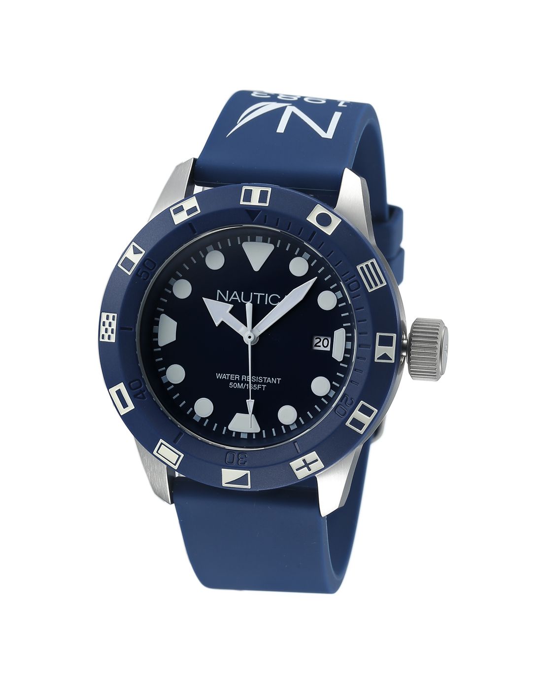 诺帝卡nautica男款藏蓝色硅胶表带蓝盘石英手表nai09511g