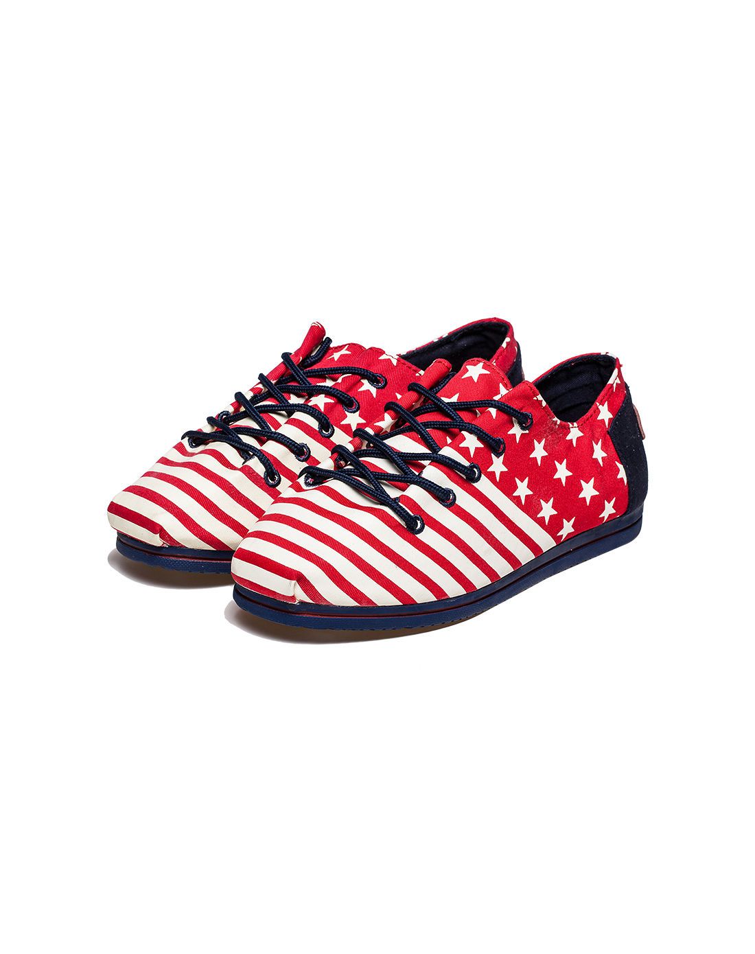 汤姆斯女鞋 夏季欧美条纹休闲帆布鞋女 潮低帮平底系带