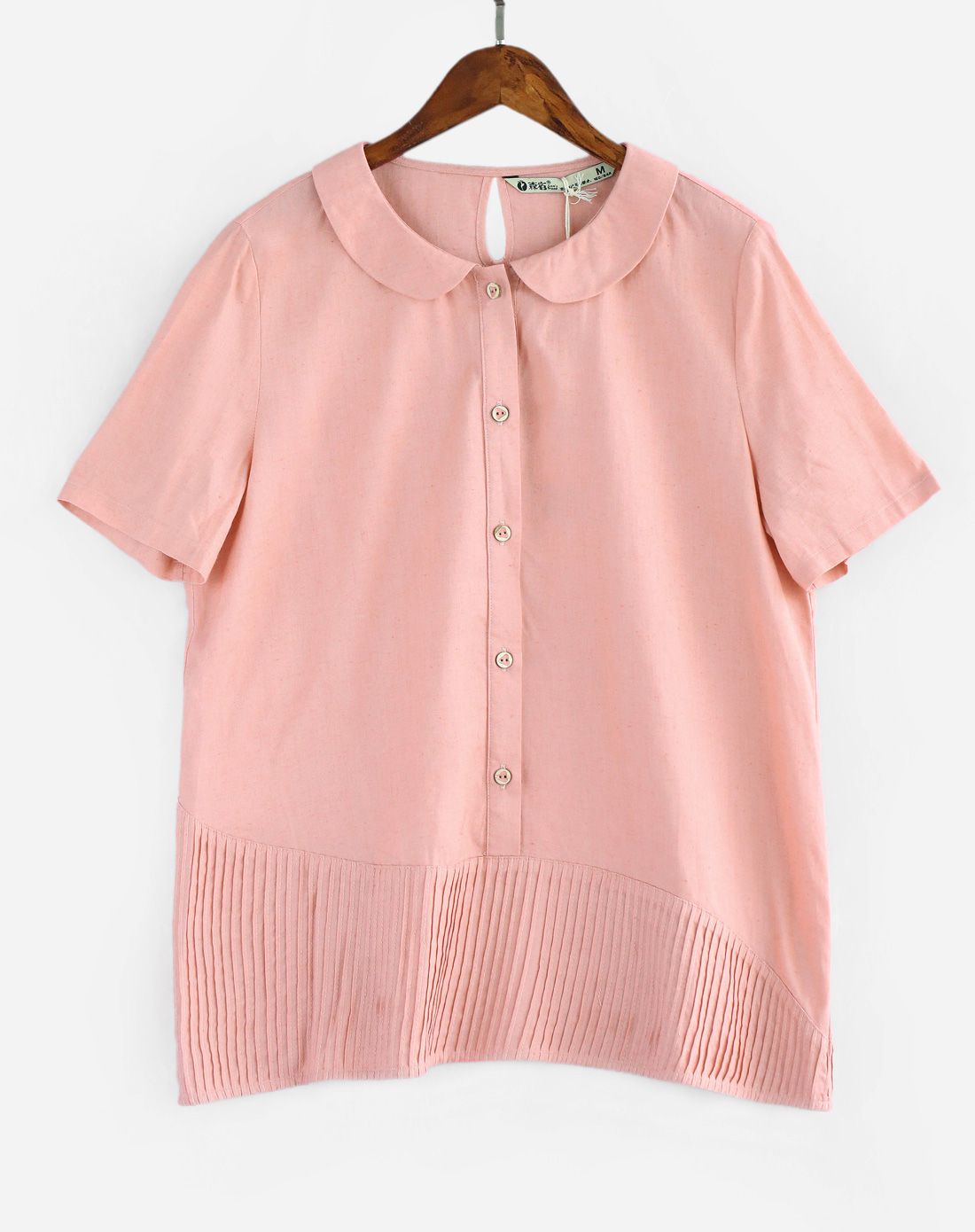 森宿sams tree女装衬衫专场漫不经心 娃娃领麻质衬衫251411756_唯品