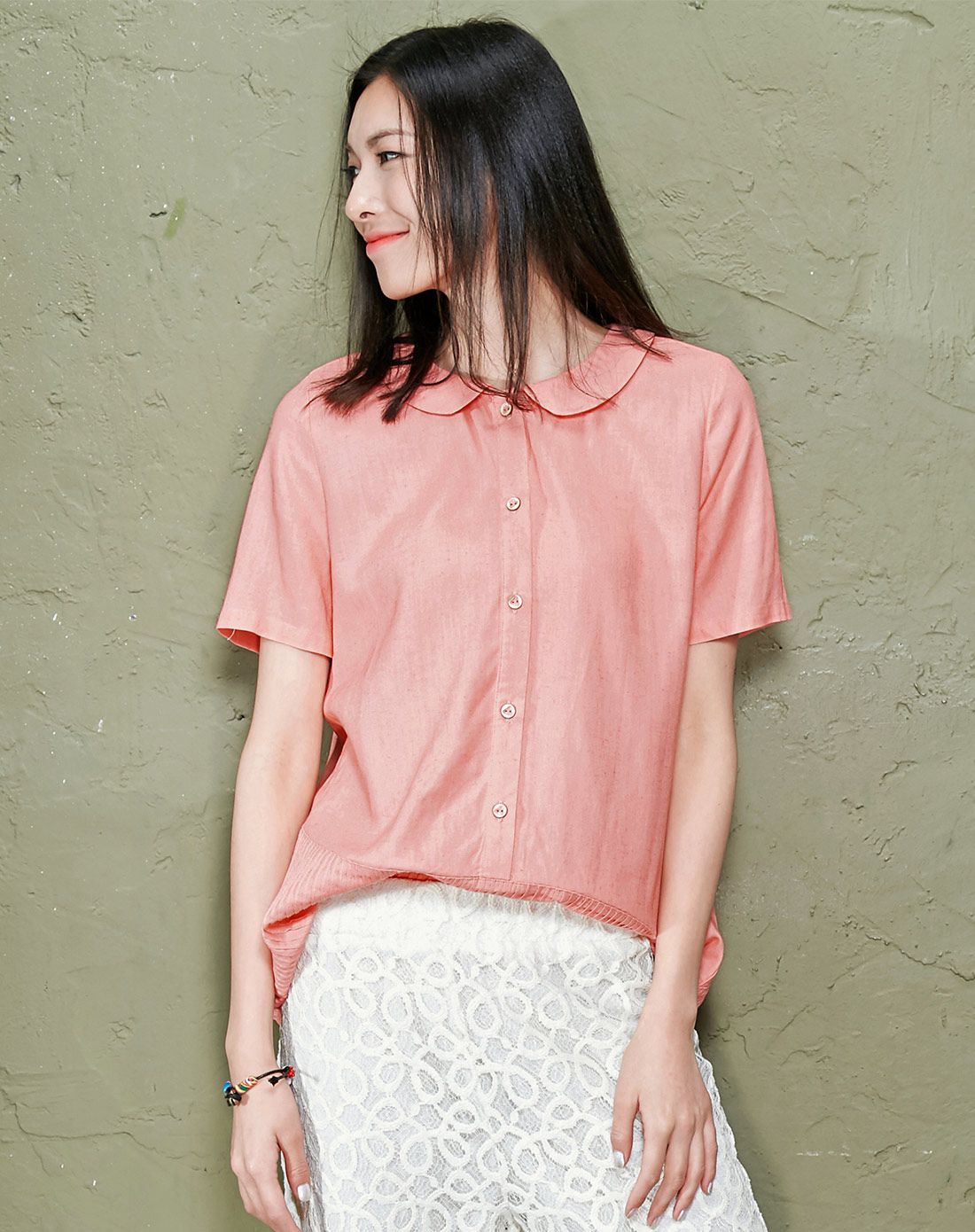 森宿sams tree女装衬衫专场漫不经心 娃娃领麻质衬衫251411756_唯品