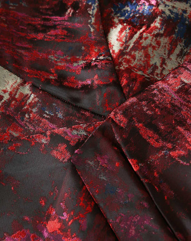 红色复古h型印花连衣裙