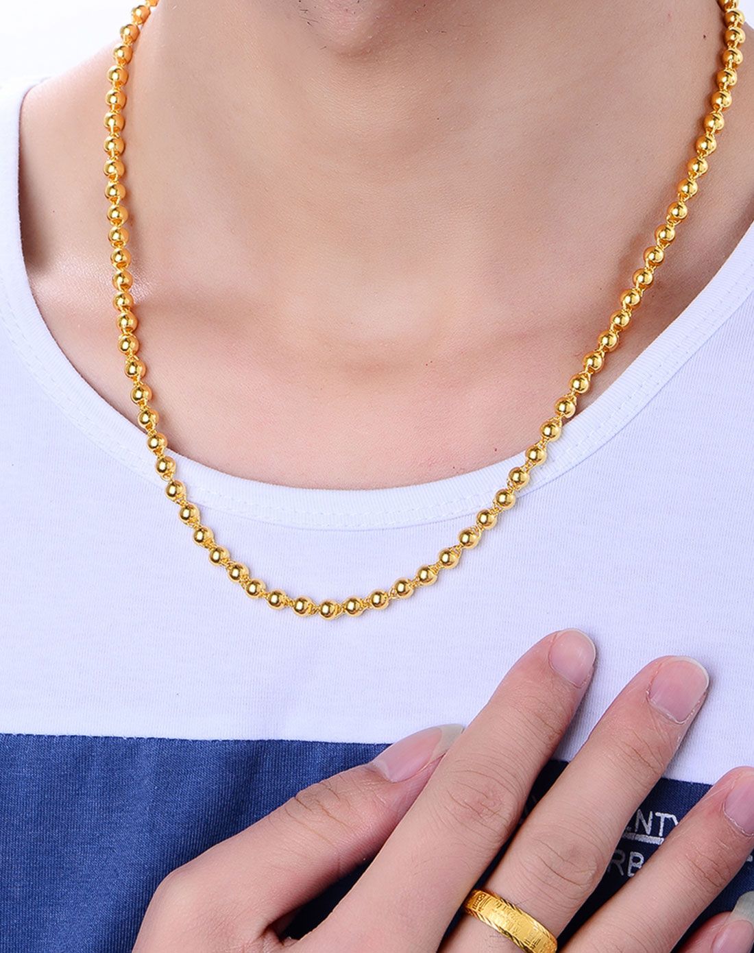 【新款】足金光珠项链(计价)约23.89g