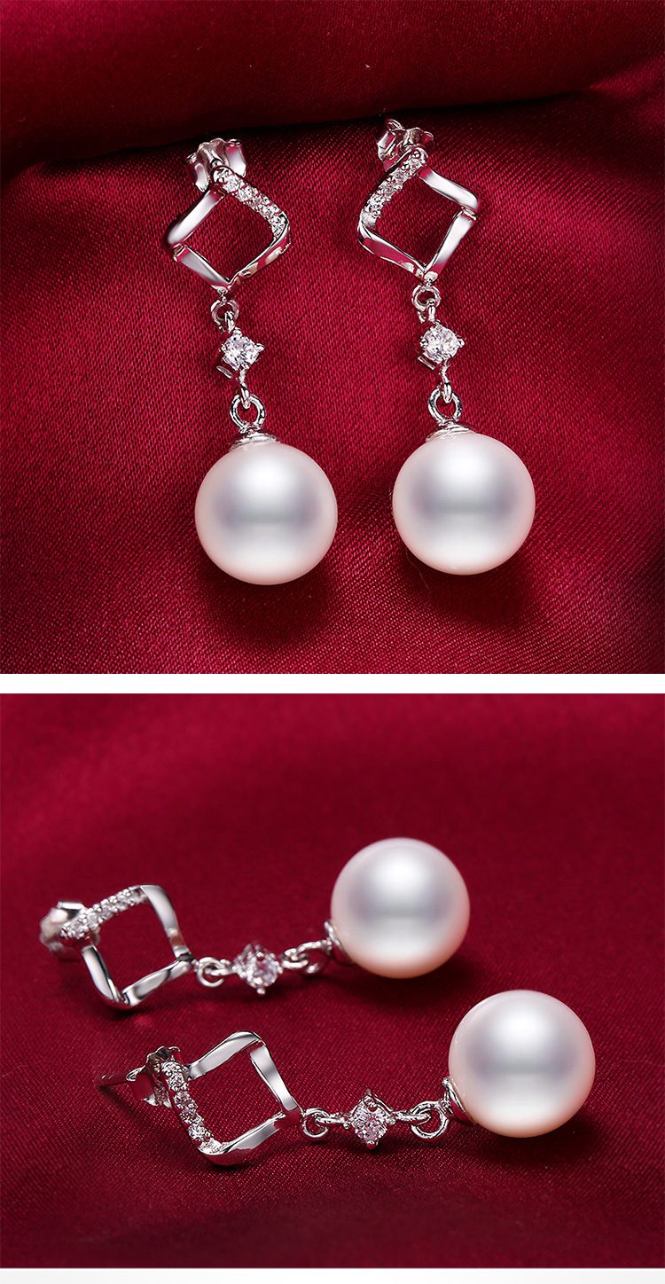 黛米 珍珠耳钉9-10mm正圆925银