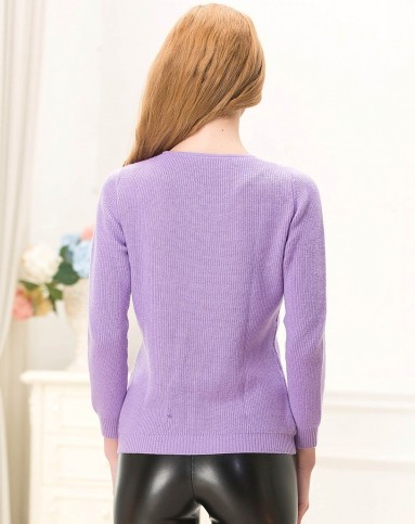 女款藕荷色钻饰v领羊绒针织衫