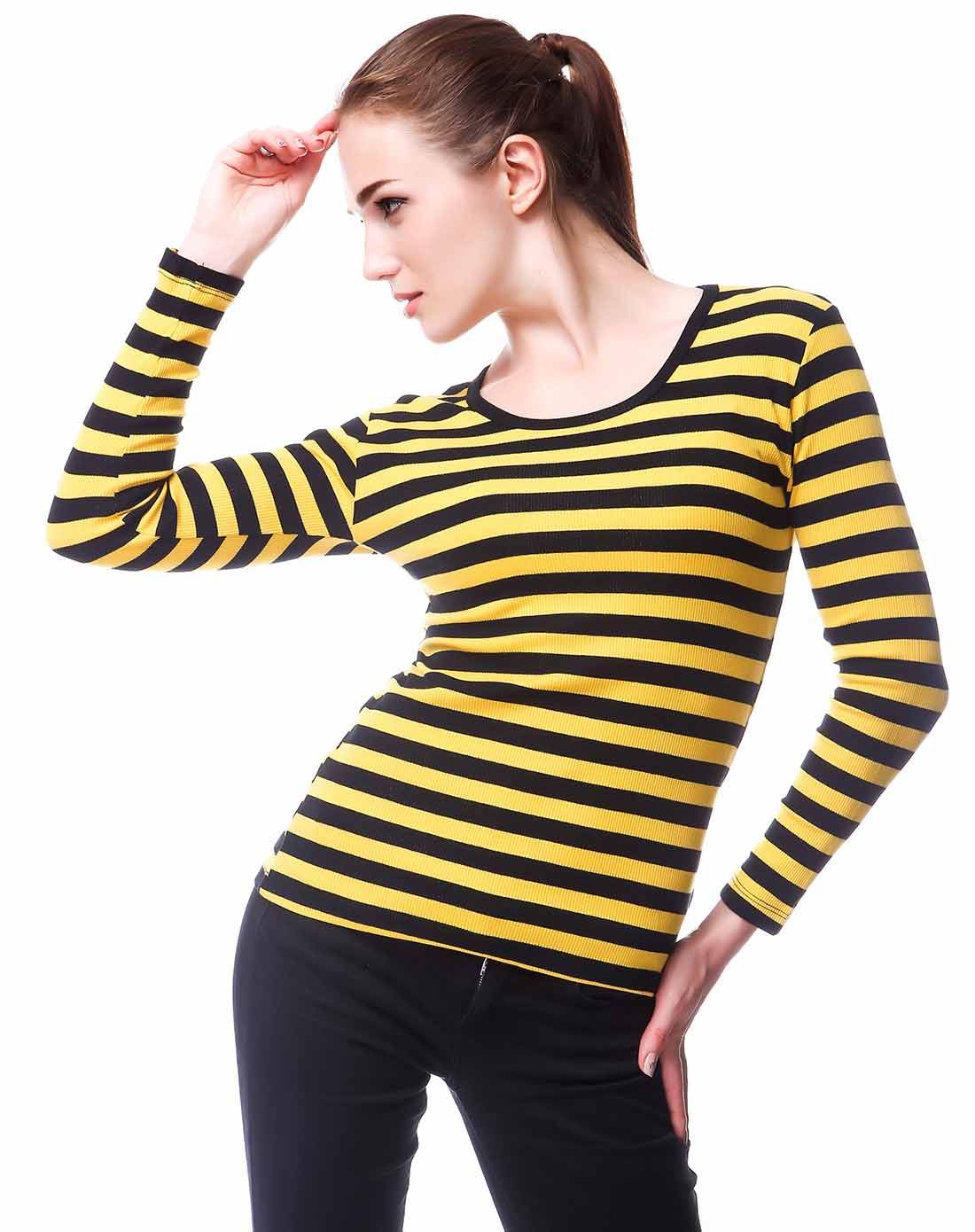 女士黄黑条纹薄款保暖内衣
