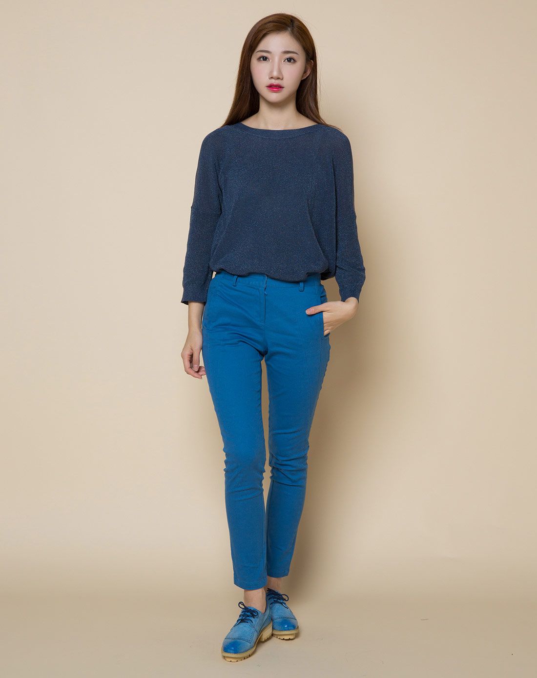 on&on & w. & coiincos女装w.doubleudot达点韩版女式湖水蓝时尚百搭