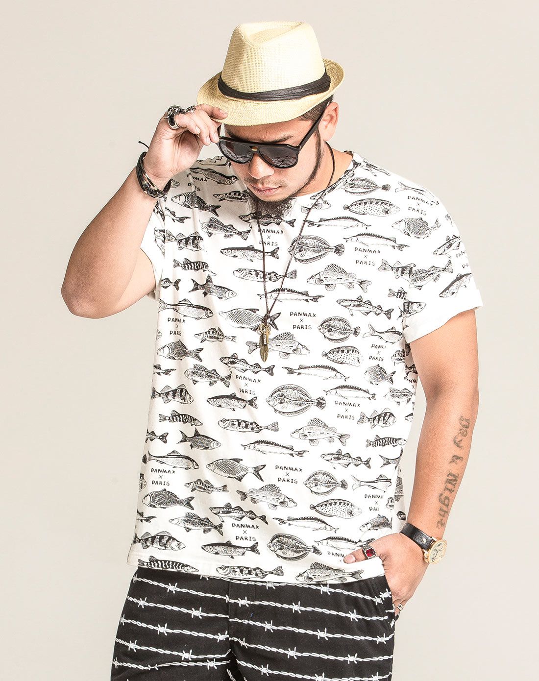 满版素描鱼印花潮流t