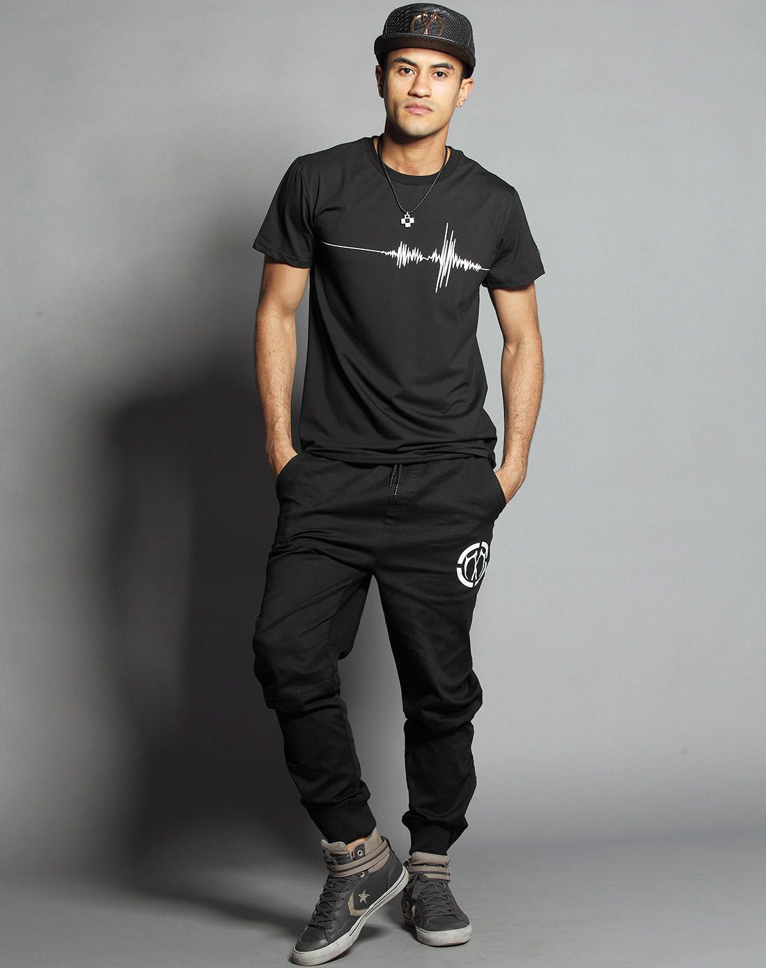 新款心电图潮牌男装黑色短袖t恤