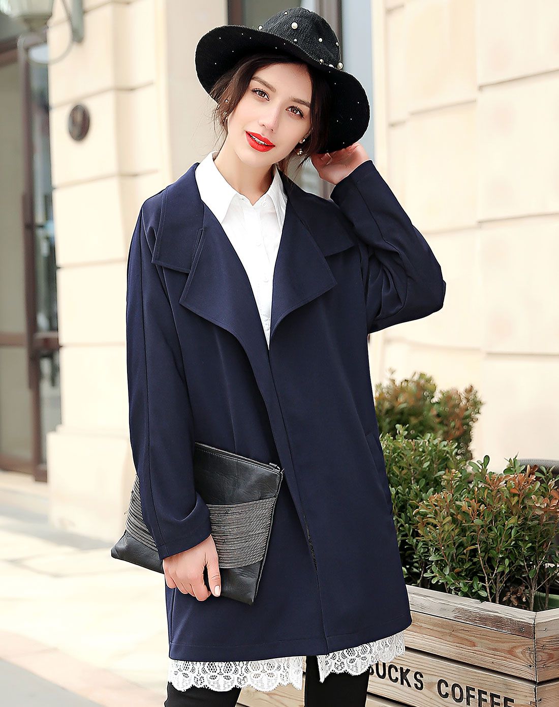 艾米拉aimila女装专场 藏青米兰的小铁匠大翻领粉色风衣