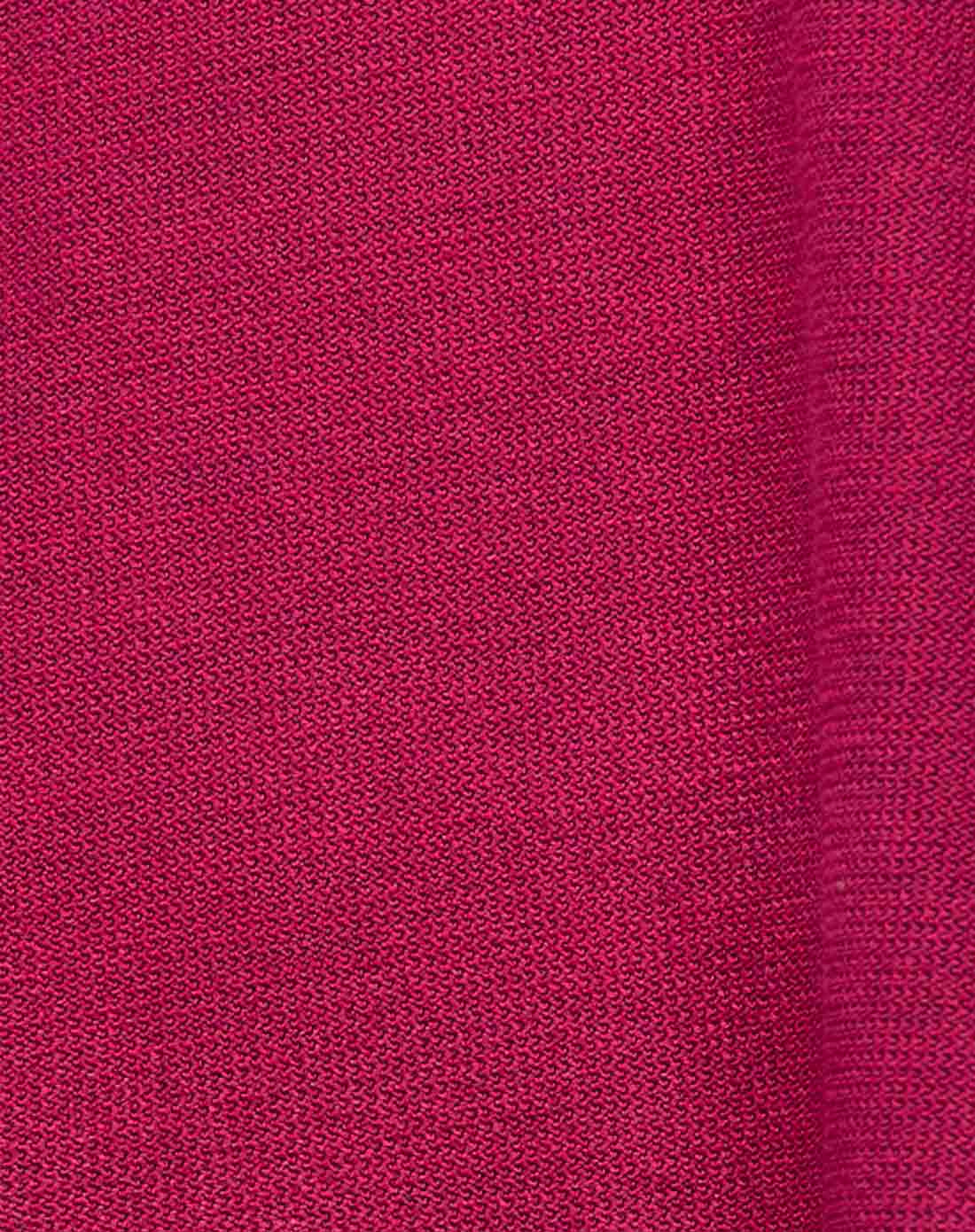 玫红色底边印花大摆羊毛长袖连衣裙