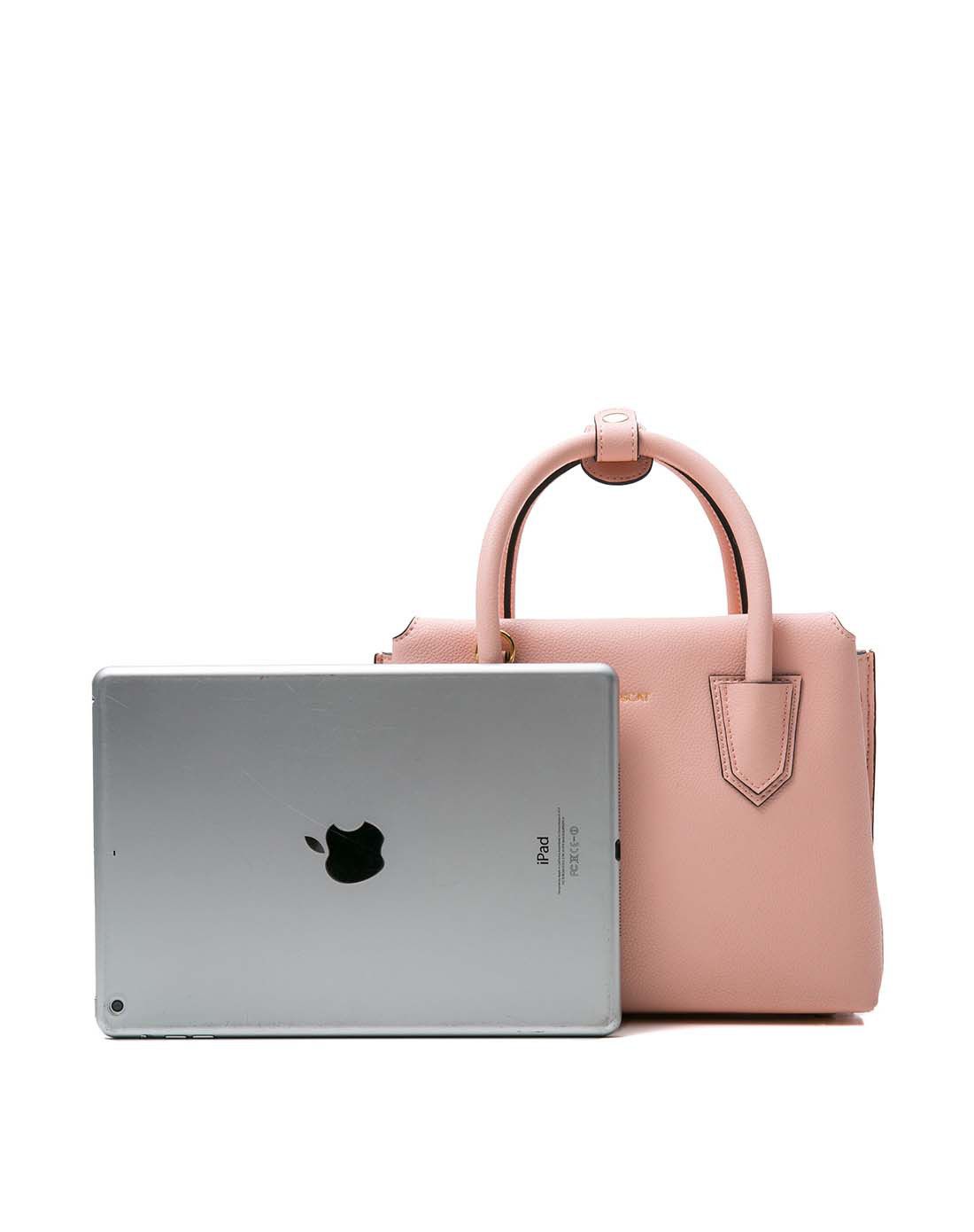 浅粉色摔纹牛剖层皮革百搭小型手提包