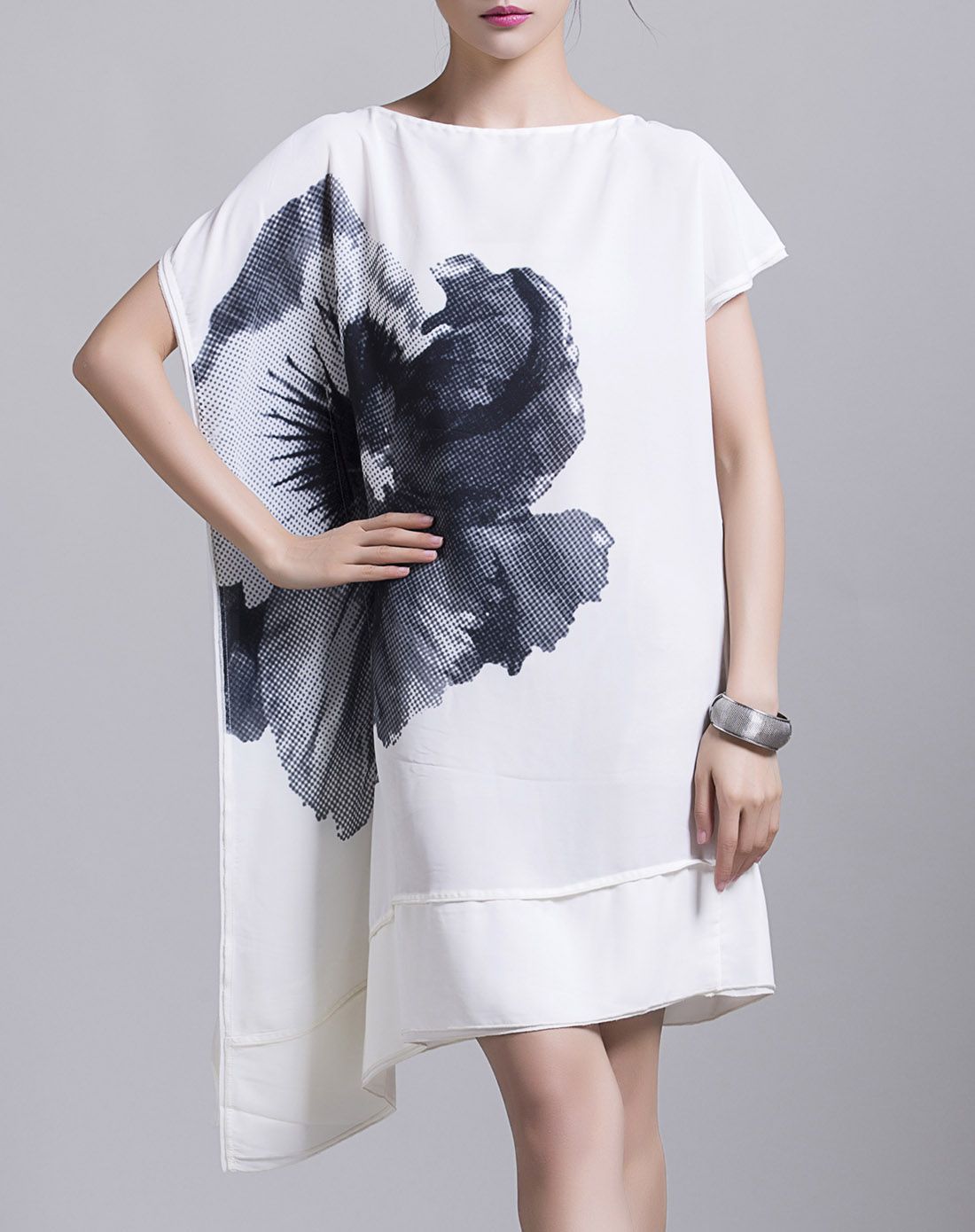 ozzo 优雅水墨画印花宽松百搭连衣裙