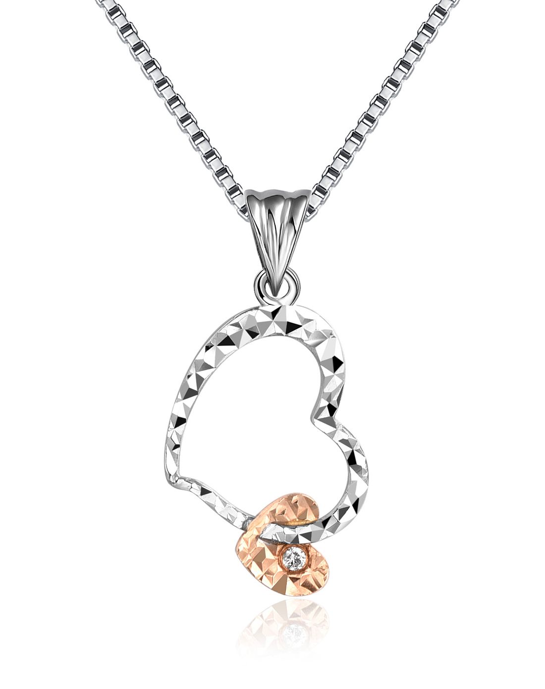 18k金车花工艺钻石吊坠-心心相惜