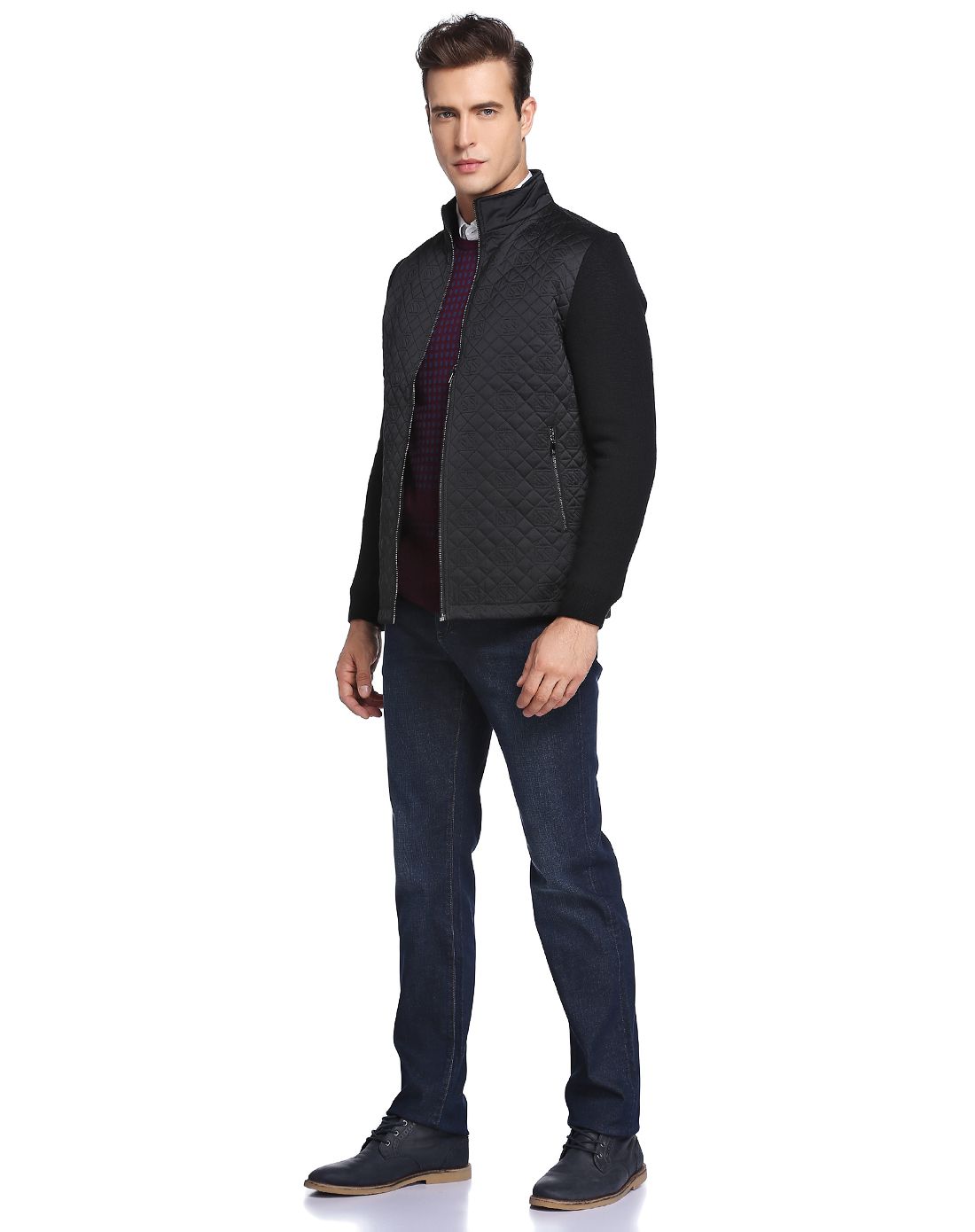 博斯绅威bosssunwen男装反季专场黑色沉稳气质舒适百搭棉服fwmi32151