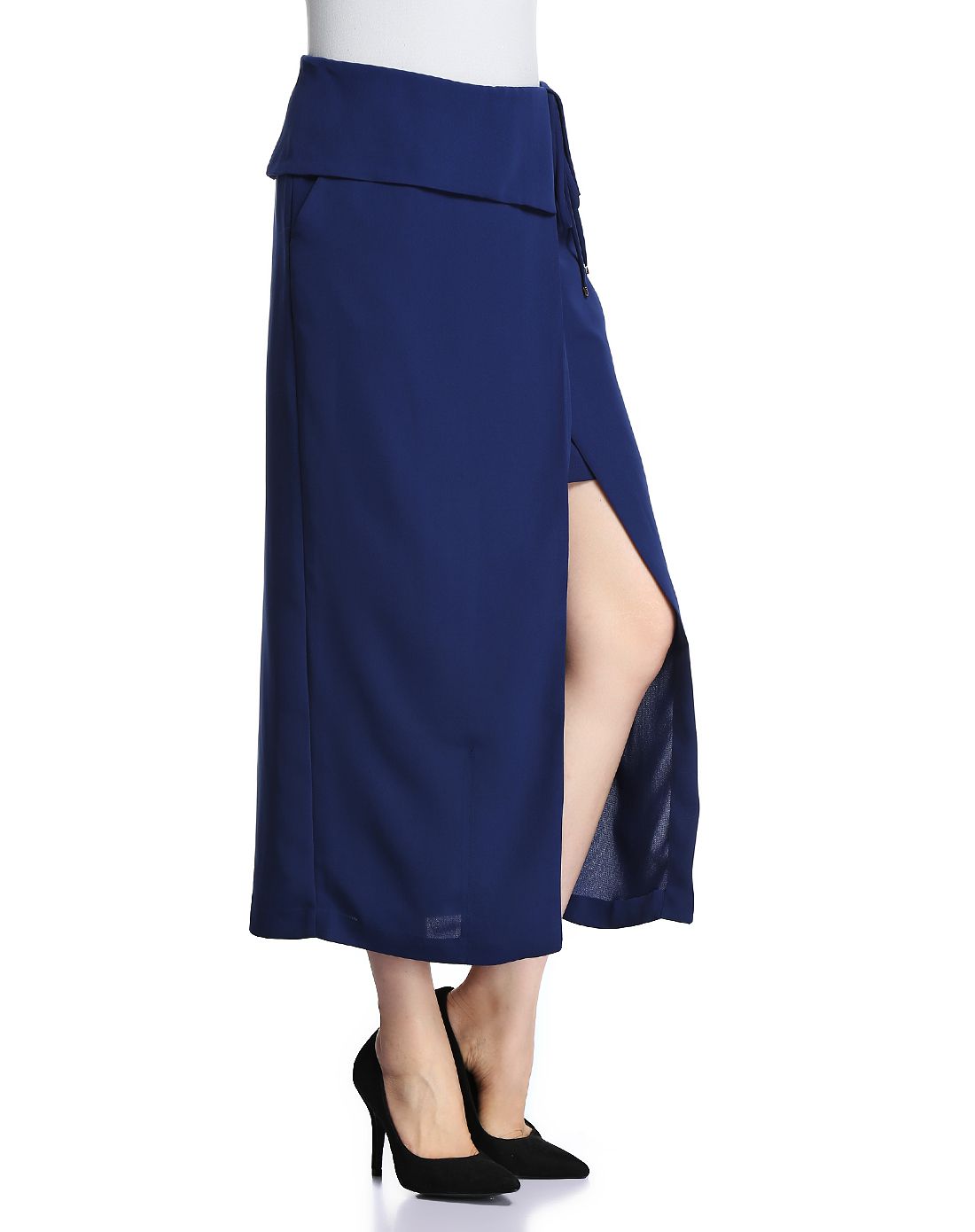 莱茵lime flare深蓝色淑女气质长裙