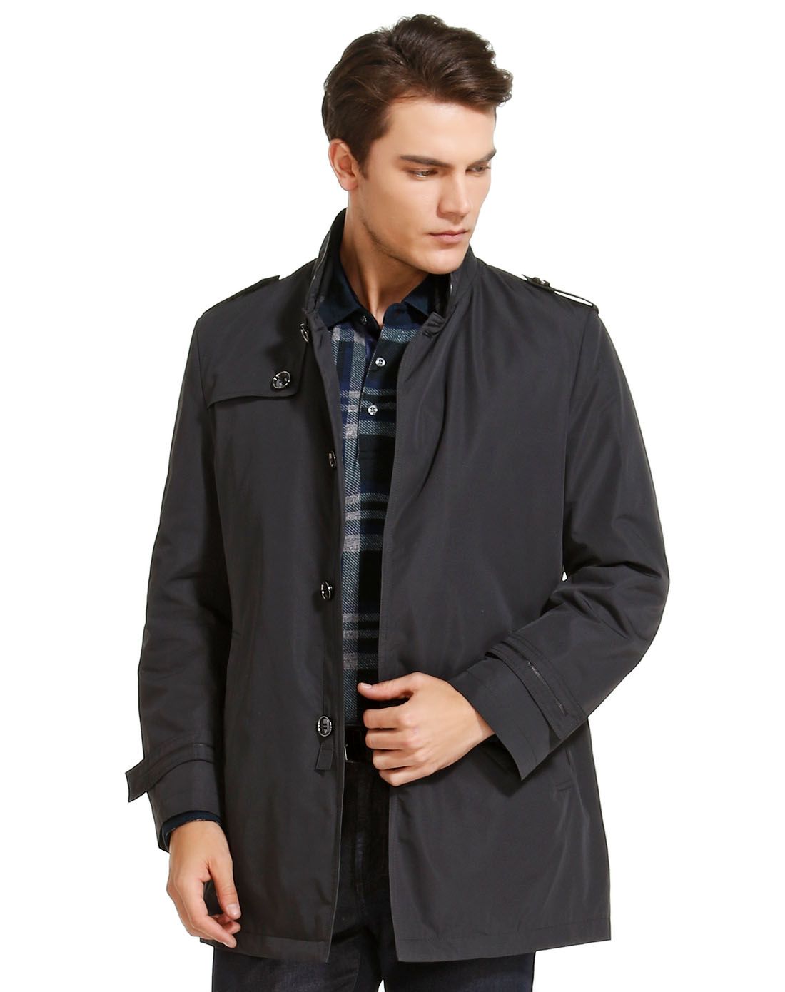 巴赛诺boscero男装专场 黑色简约大方羽绒风衣