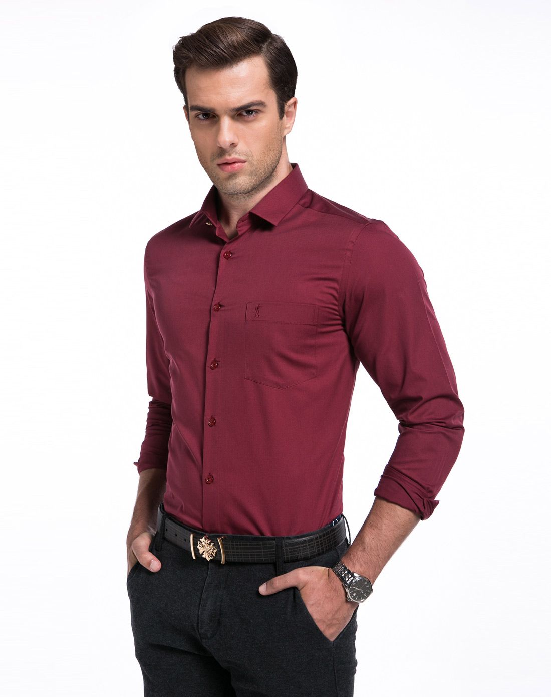 男装枣红色商务正装长衬衫