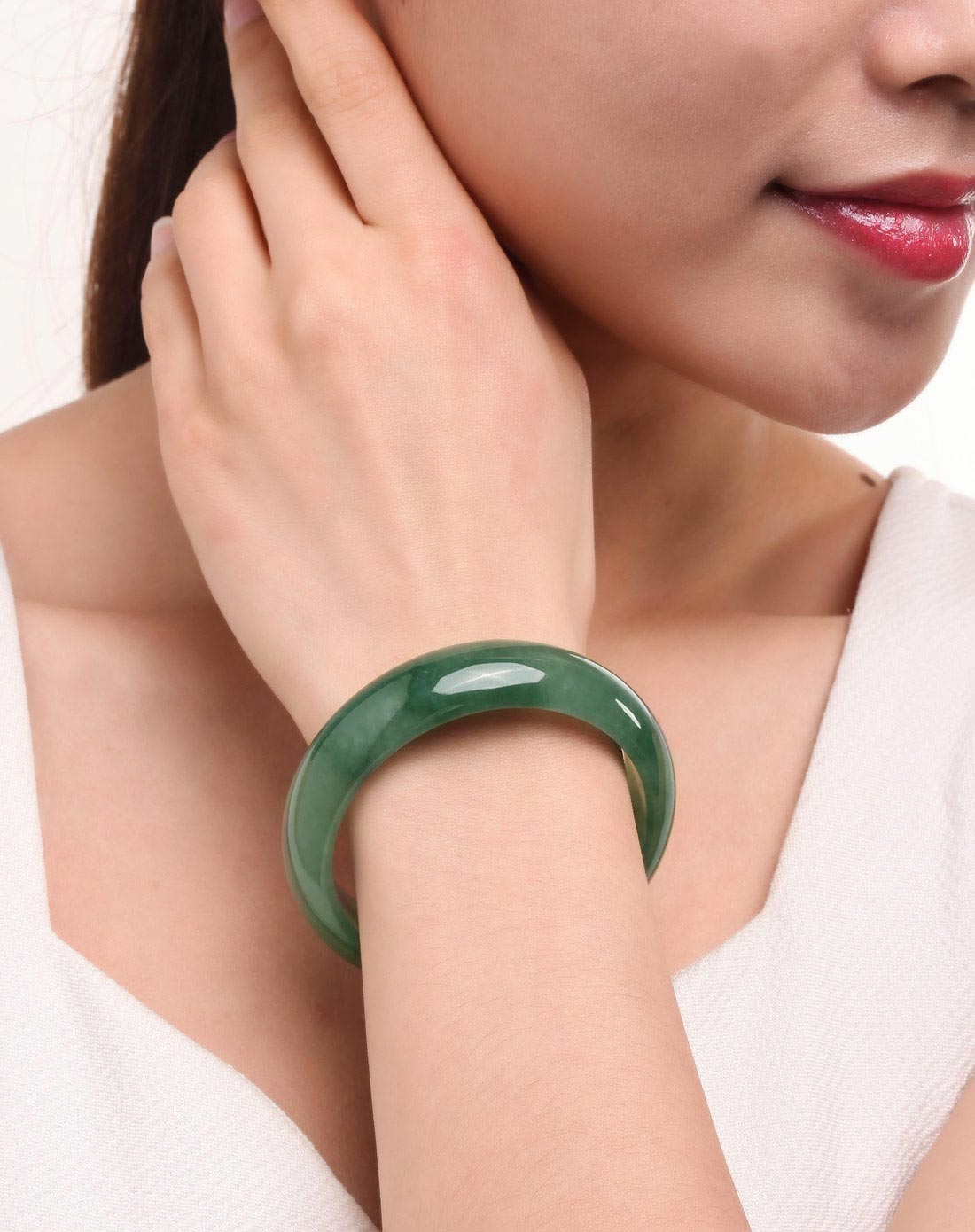 55mm天然翡翠a货冰糯水润油青圆形手镯