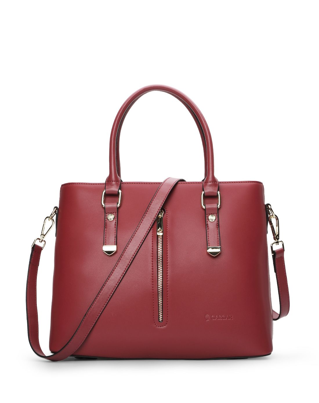 2016年新品女款牛皮时尚拉链装饰酒红色手提包