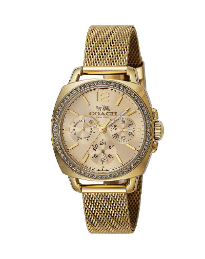 coach 蔻驰 男朋友系列金色镶钻三眼女表